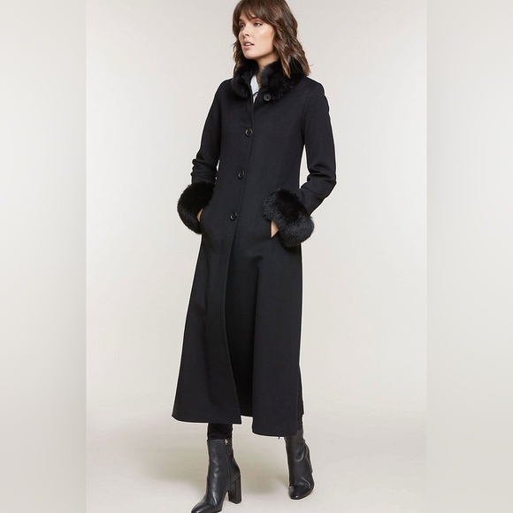Vintage Jackets & Blazers - Vintage 100% Wool Rabbit Fur Trim Collar Pea Coat Black size 8 / medium